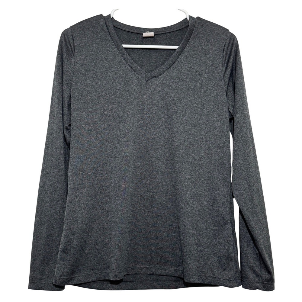 AnimalDen V-Neck Tee Charcoal Heather Long Sleeve Women Medium Activewear Basic